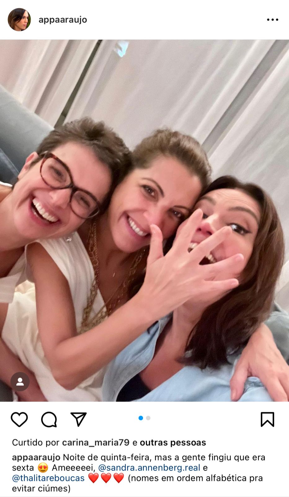 Ana Paula Araújo, da Globo, publica foto ao lado de Sandra Annenberg e Thalita Rebouças, e manda recado sobre fingimento - Foto Reprodução Instagram