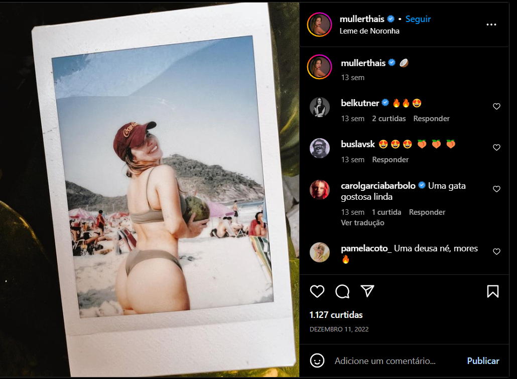 Thais Müller escadalizou a internet com foto ousada mostrando suas belas curvas em um biquíni finíssimo (Foto Reprodução/Instagram)