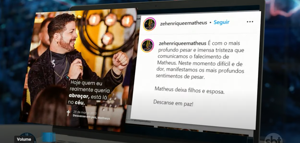 Homenagem ao cantor Matheus nas redes sociais foi exibida durante o "Primeiro Impacto" (Foto Reprodução/SBT)