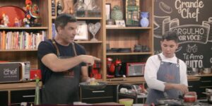 Edu Guedes e o convidado Vinícius no The Chef (Reprodução: Band)