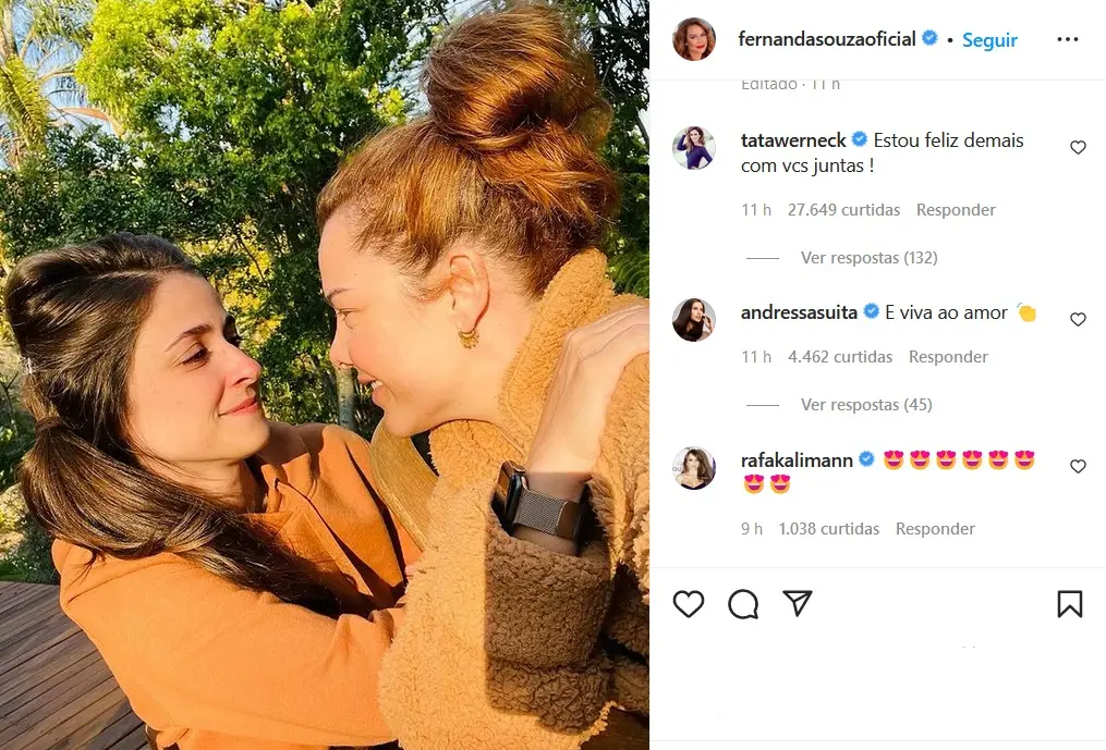 Fernanda Souza e Eduarda Porto em foto publicada pela atriz em sua rede social - Foto Reprodução Internet