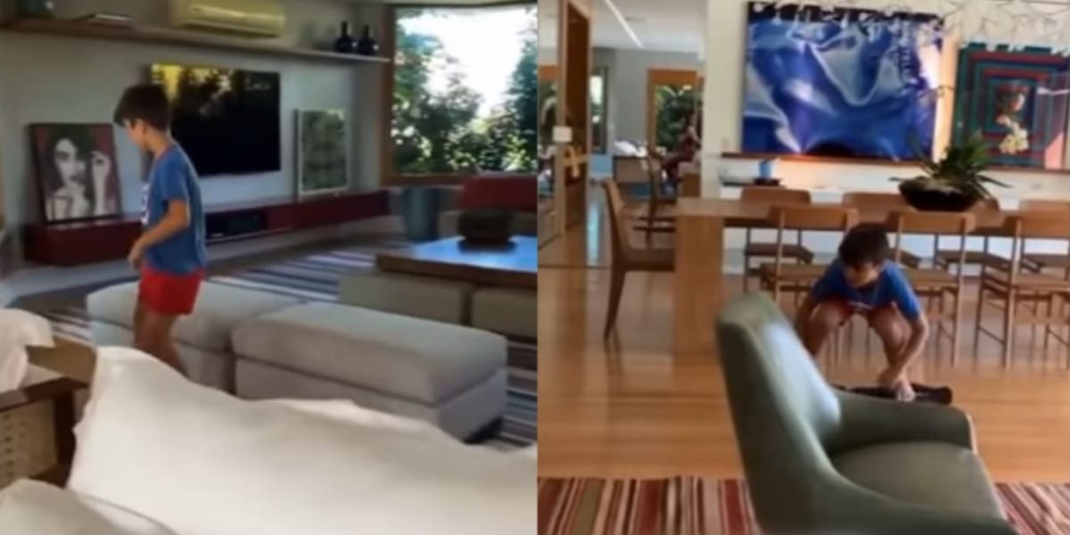 Sala imponente, espaçosa, onde seu filho se diverte andando de skate (Reprodução: Youtube)