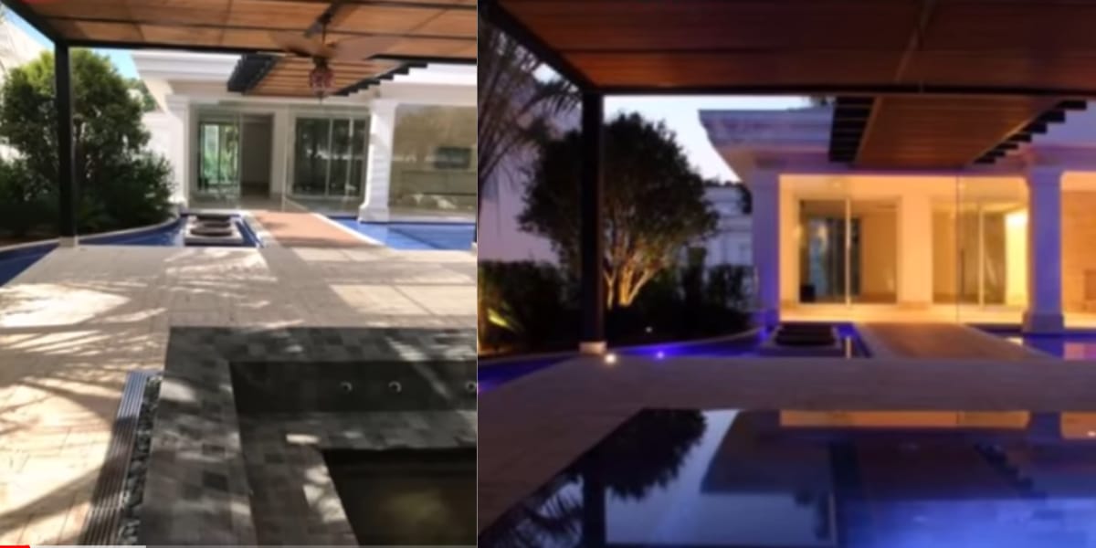 Jogos de luzes na piscina, quando está de noite (Reprodução: Youtube)
