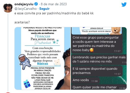 O convite que causou uma grande repercussão na web - Foto Reprodução Twitter O convite que causou uma grande repercussão na web - Foto Reprodução Twitter