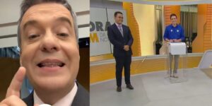 Roberto Kovalick em suas redes sociais e Marcelo Pereira com Alê Jodar nos estúdios do Hora 1 (Reprodução: Globo)