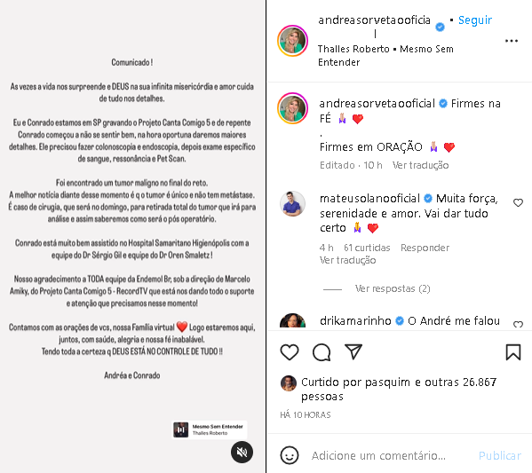 Andréa Sorvetão surpreendeu ao falar sobre o câncer do marido, Conrado (Foto: Reprodução/ Instagram)