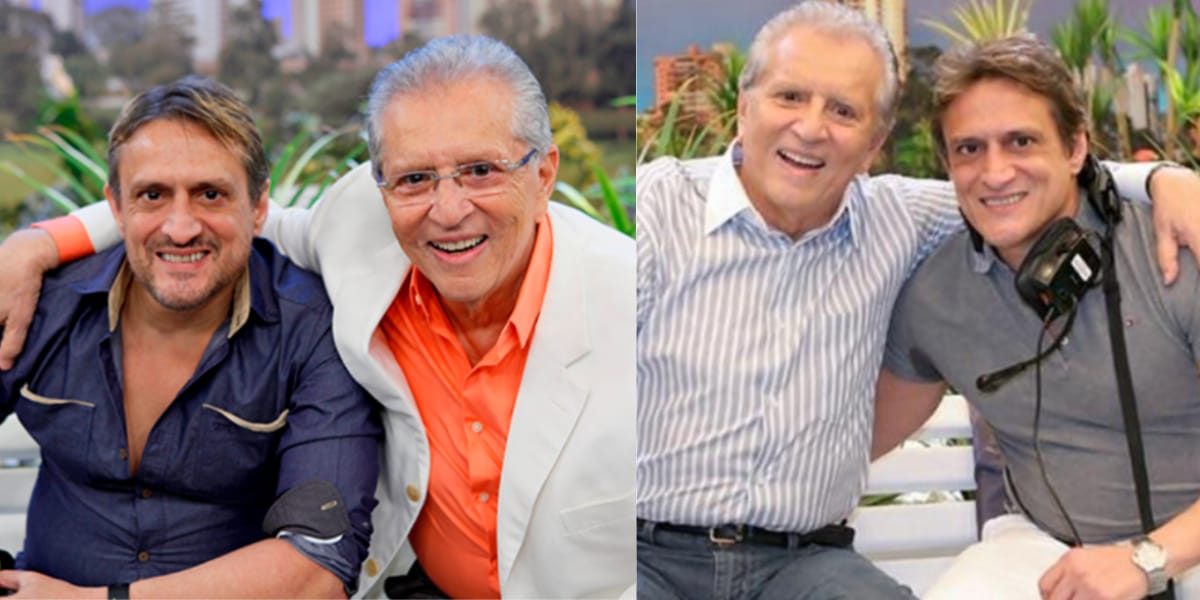 Carlos Alberto e seu filho, Marcelo, no banco mais famoso do Brasil (Reprodução: Praça É Nossa/ SBT)