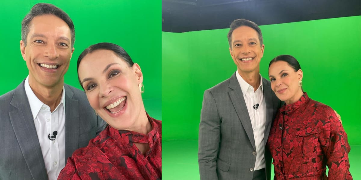 Carolina Ferraz e Sérgio Aguiar comandam o Domingo Espetacular na Record (Reprodução: Instagram)