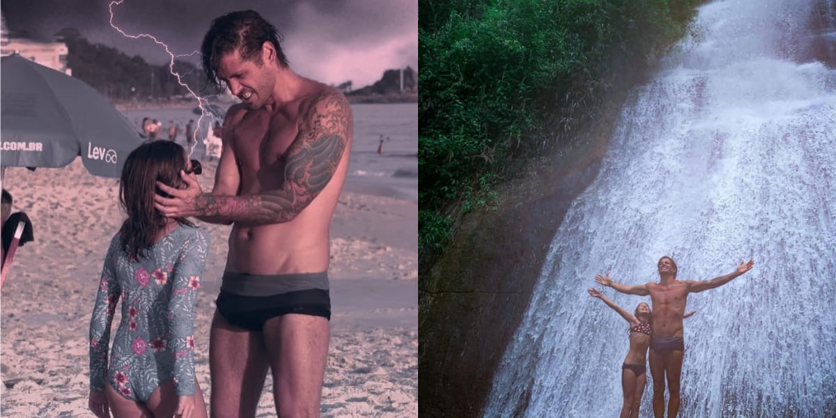 Dado Dolabella em cliques raros com sua filha, aproveitando a praia e a água da cachoeira (Reprodução: Instagram)