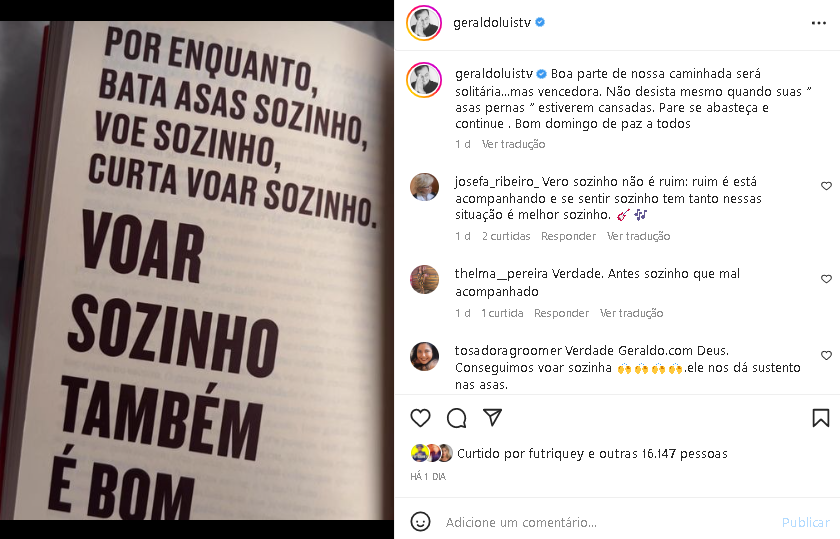 Geraldo Luís deixou recado reflexivo e surpreendeu (Foto: Reprodução/ Instagram)