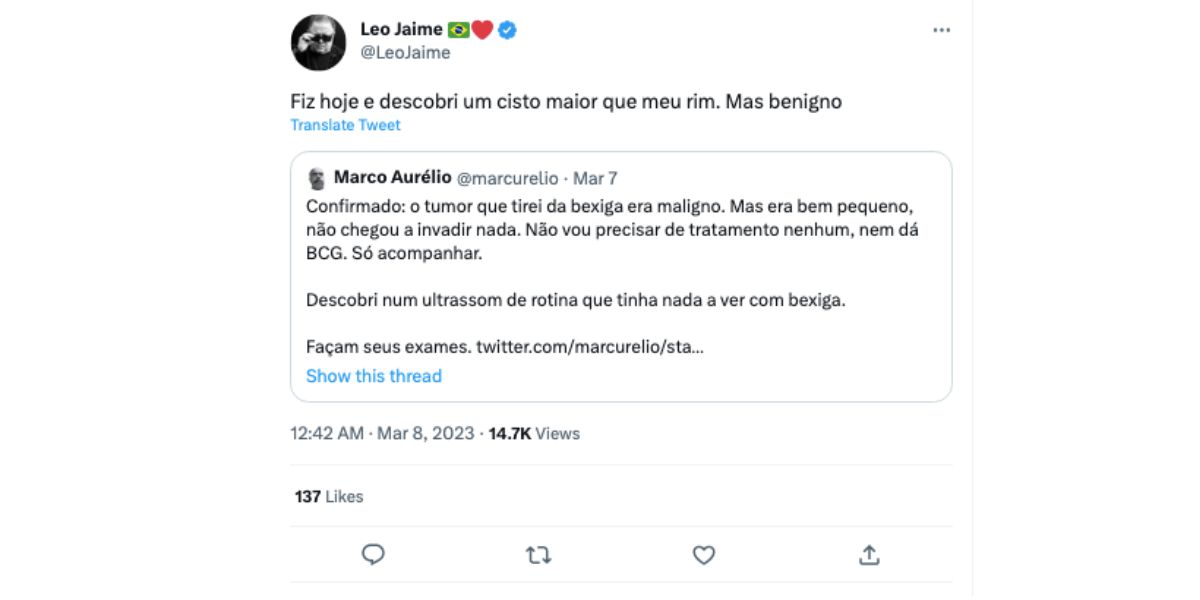 Leo Jaime descobre tumor benigno (Foto: Reprodução / Twitter)
