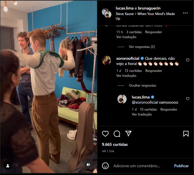Vídeo compartilhado por Lucas Lima e o comentário de Xororó - Foto: Reprodução/Instagram Vídeo compartilhado por Lucas Lima e o comentário de Xororó - Foto: Reprodução/Instagram