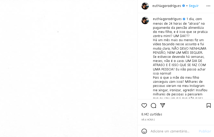Thiago Rodrigues fez desabafo sobre relação com Cris Dias (Foto: Reprodução)