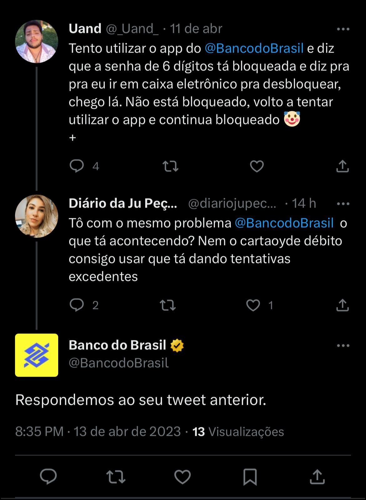 Clientes do Banco do Brasil estão revoltados com situações que estão enfrentando nesta sexta-feira (14) - Foto Reprodução Twitter