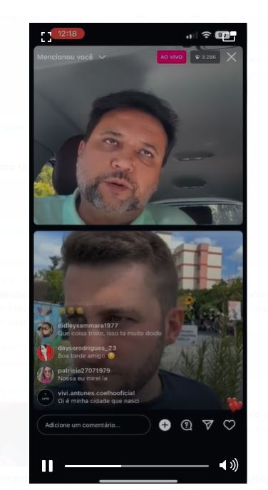 Geraldo Luís dando notícia triste ao vivo em seu Instagram com repórter convidado - Foto Reprodução Instagram