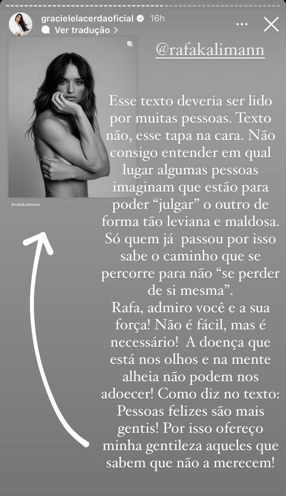 Graciele Lacerda expõe mensagem da famosa da Globo, Rafa Kalimann - Foto Reprodução Instagram