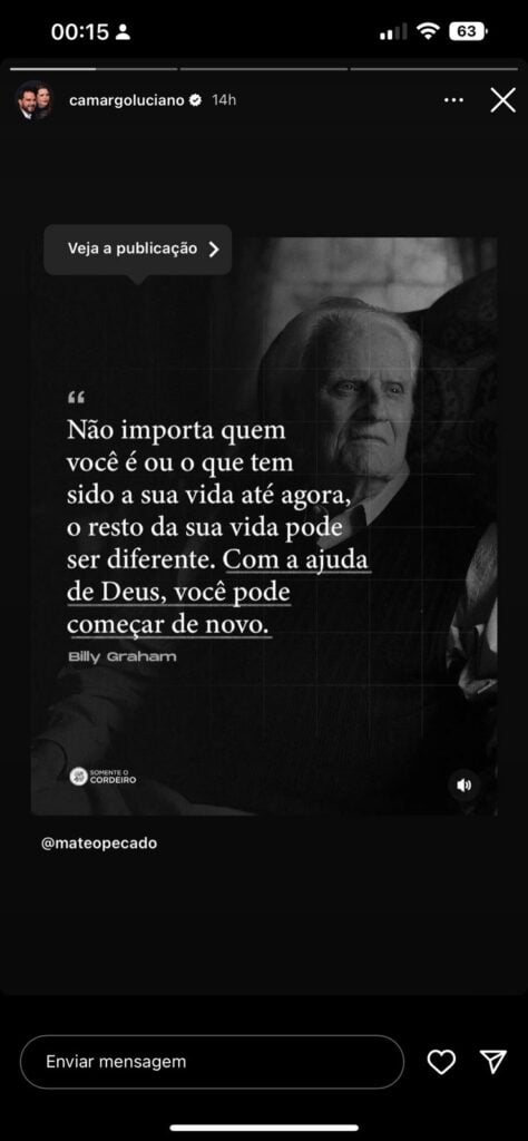 Mensagem de Luciano Camargo (Foto: Reprodução / Instagram)
