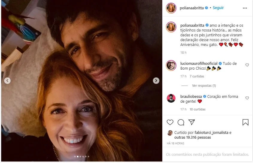Poliana Abritta se declarou para o marido Chico Walacer - Foto Reprodução Instagram