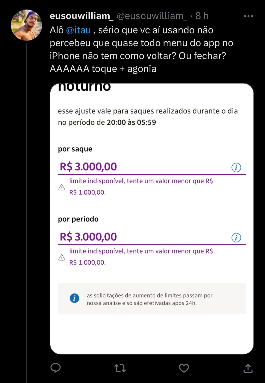 Situação do Itaú envolvendo o PIX é exposta nesta terça-feira (18) - Foto Reprodução Twitter