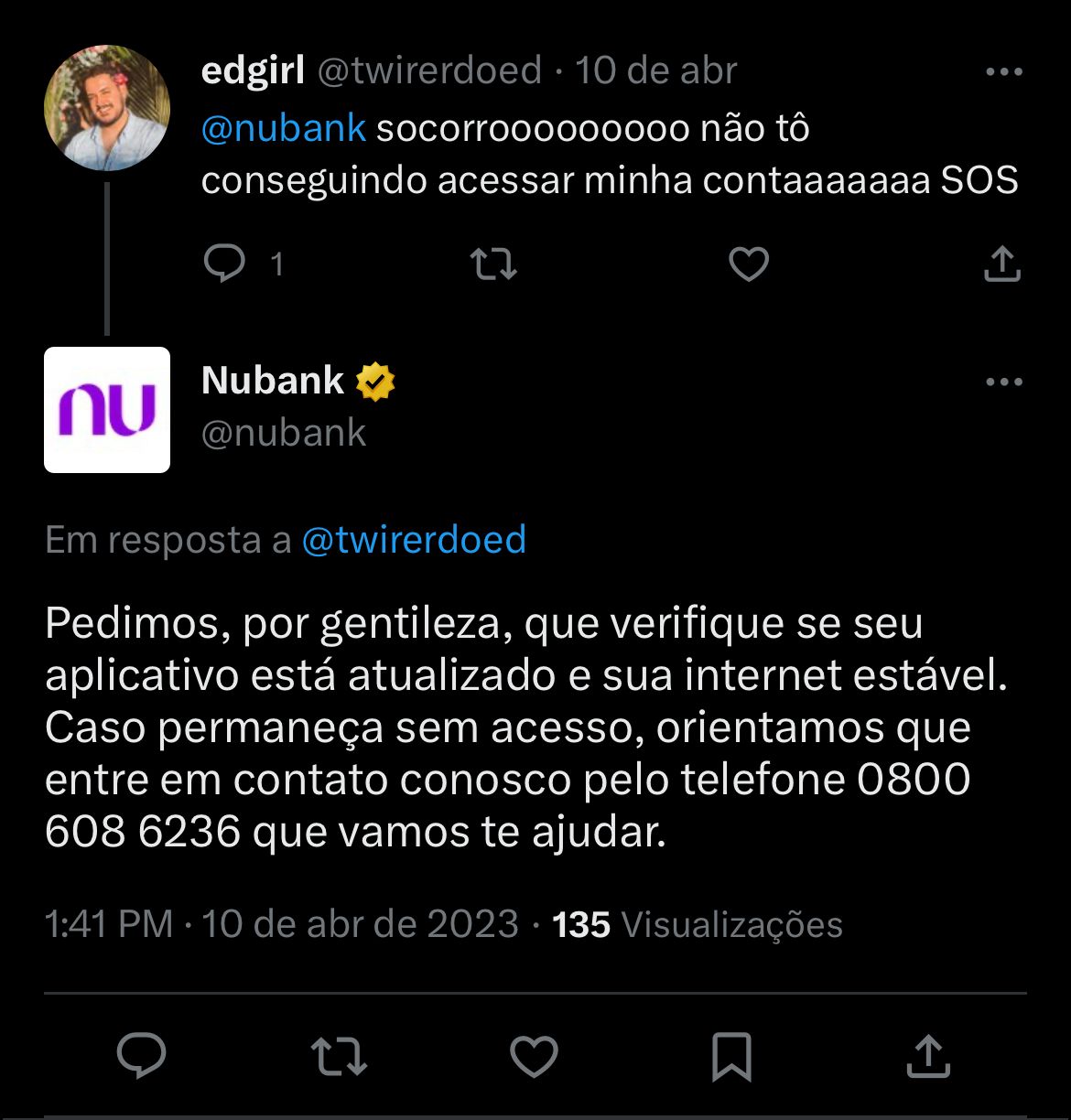 Situação do Nubank está enfurecendo clientes nesta terça-feira (11) - Foto Reprodução twitter