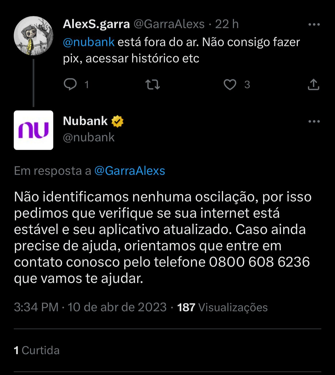 Situação do Nubank está enfurecendo clientes nesta terça-feira (11) - Foto Reprodução twitter