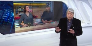 Datena e Catia Fonseca em conversa ao vivo (Foto: Reprodução / Band)