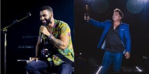 Gusttavo Lima e Leonardo em seus shows (Reprodução: Montagem TV Foco)