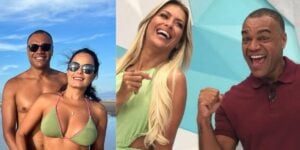 Luciele Di Camargo junto com o marido Denílson e a apresentadora Renata Fan (Reprodução: Montagem TV Foco)