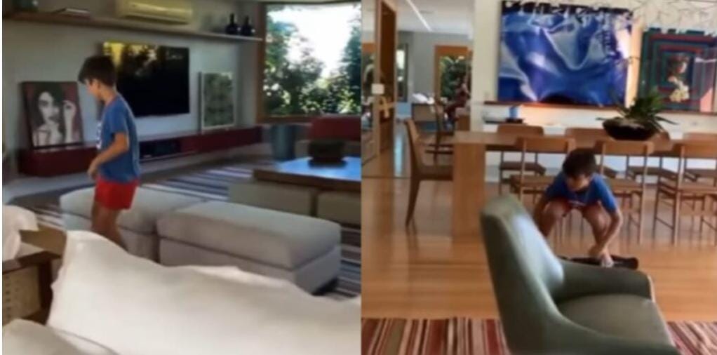 Sala de estar enorme, onde seu filho anda de skate no corredor (Reprodução: Youtube)