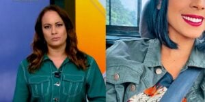 A famosa apresentadora Renata Alves no Hoje em Dia da Record em colagem com foto de Ana Paula Borgo- Foto Reprodução Internet