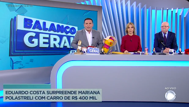 Gottino, Keila Jimenez e Lombardi na bancada de "A Hora da Venenosa", no Balanço Geral, na Record (Foto Reprodução/PlayPlus)