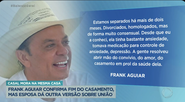 O sertanejo Frank Aguiar revelou em entrevista o motivo da separação (Foto Reprodução/Twitter)