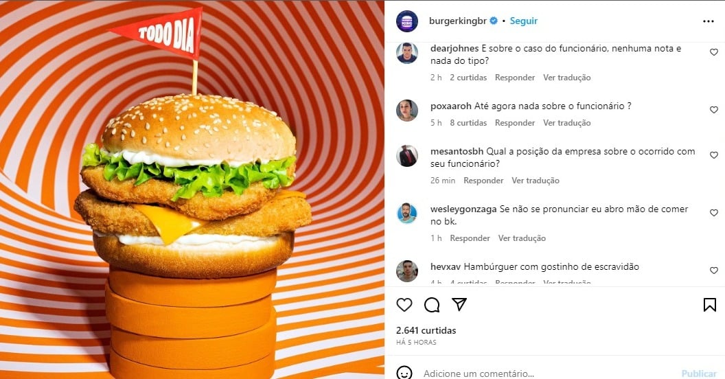 Clientes do Burger King se enfurecem com escândalo de funcionário e fast-food se recusa a responder - Foto Reprodução Instagram