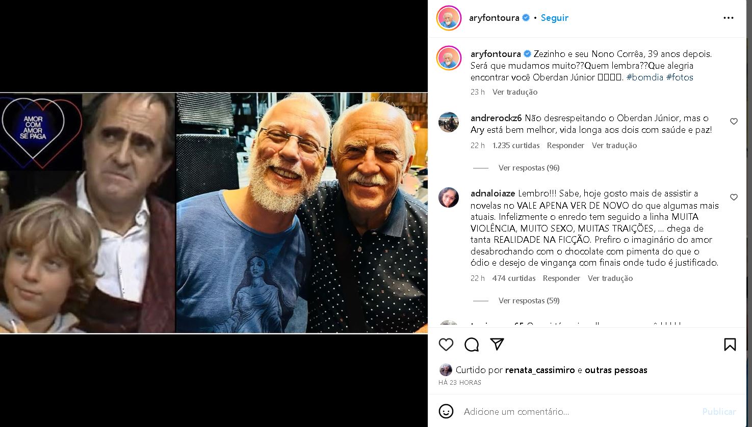 Imagem da publicação de Ary Toledo, junto com Oberdan Junior - Foto Reprodução Instagram
