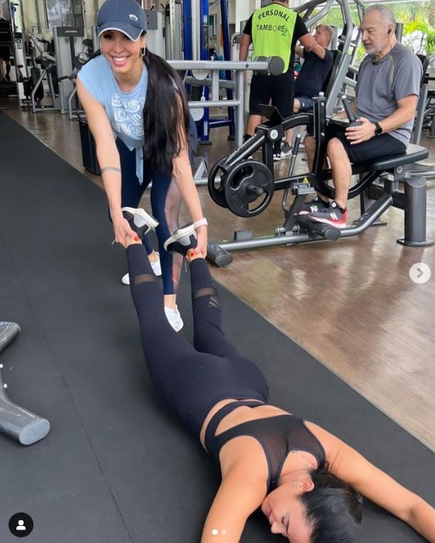 Luciele Di Camargo, esposa de Denílson, jogada no chão em academia - Foto Reprodução Internet