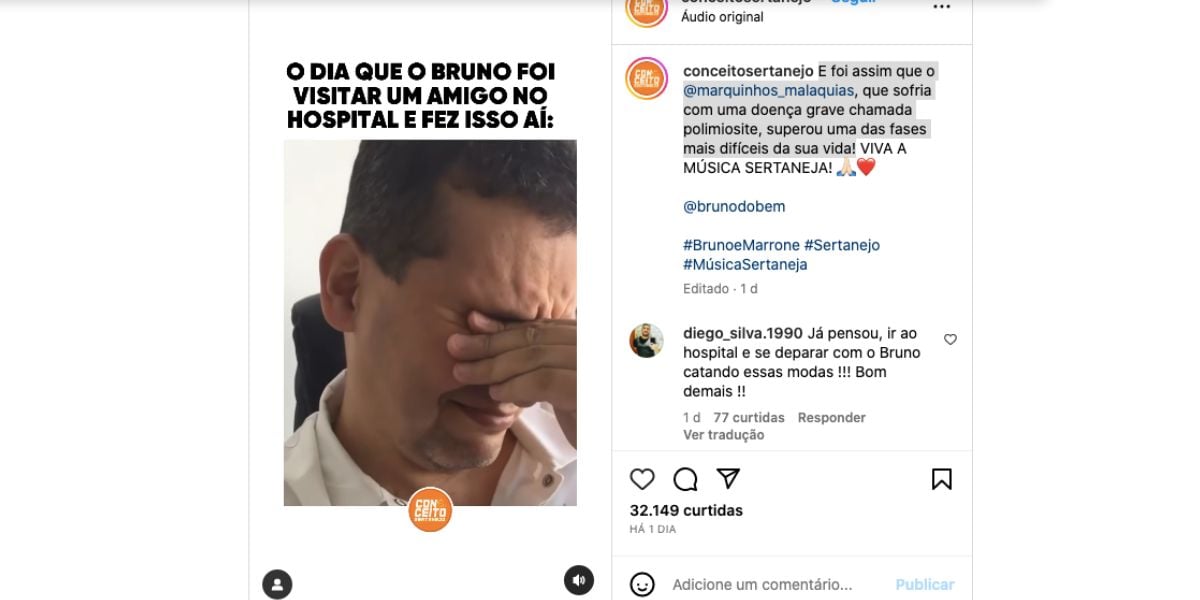 Marcos Malaquias chora com atitude de Bruno (Foto: Reprodução / Instagram)