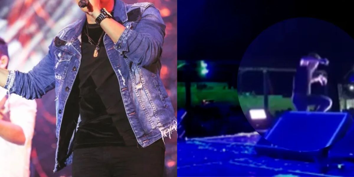 Nathan Luiz, da dupla Paulo e Nathan, e o momento em que o cantor cai no palco - Foto Reprodução Internet