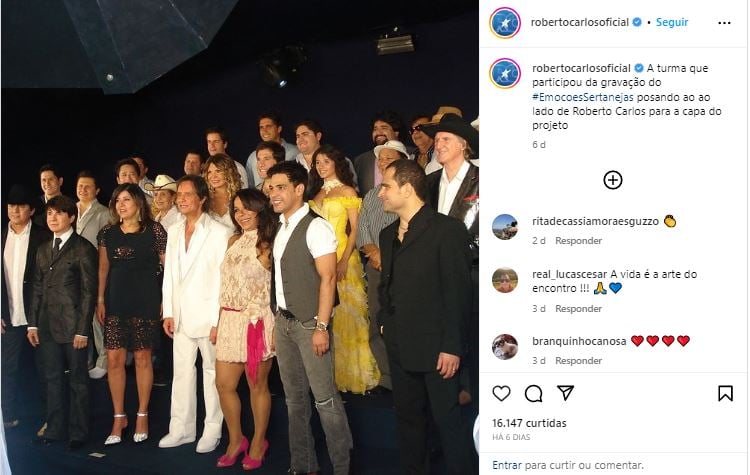 Roberto Carlos desenterra passado com Paula Fernandes - Foto Reprodução Instagram