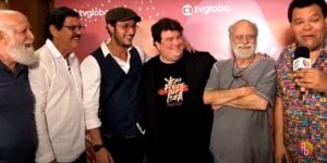 Babu Santana, Tonico Pereira, Allan Souza, Chico Pelúcio e Bernardo Berro, na coletiva da novela 