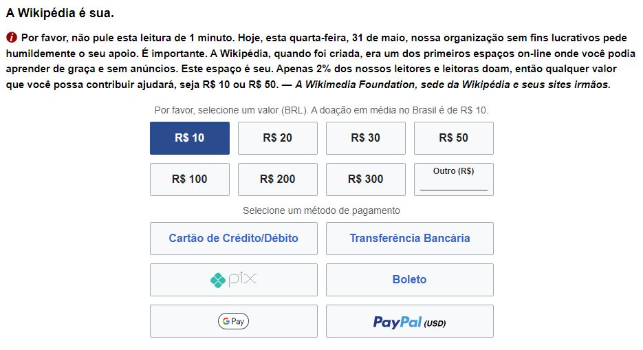 Wikipédia pede doações dos seus leitores - Foto Reprodução Wikipédia Wikipédia pede doações dos seus leitores - Foto Reprodução Wikipédia