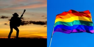 Cantor sertanejo em silhueta ao lado de uma bandeira LGBTQIAP+ (Reprodução - Instagram)