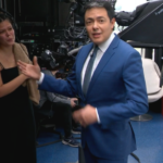 Alan Severiano e Danúzia, nos bastidores do SP1, da Globo (Foto Reprodução/Globoplay)