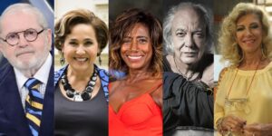 Jô Soares, Claudia Jimenez, Glória Maria, Erasmo Carlos e Marília Pêra (Montagem - Fotos Globo)