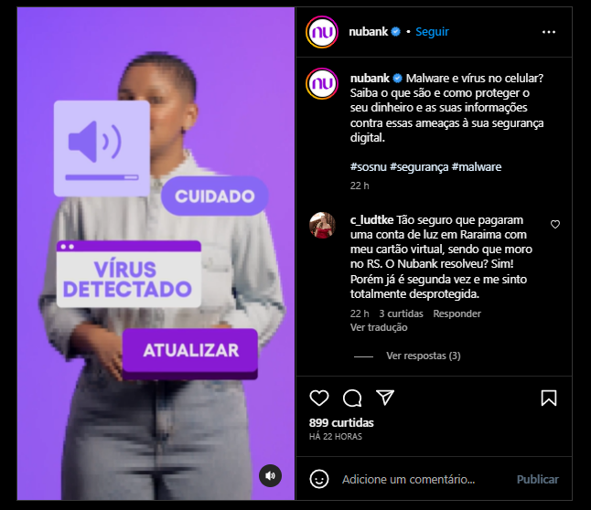 Banco Nubank faz comunicado (Foto: Reprodução: Instagram)