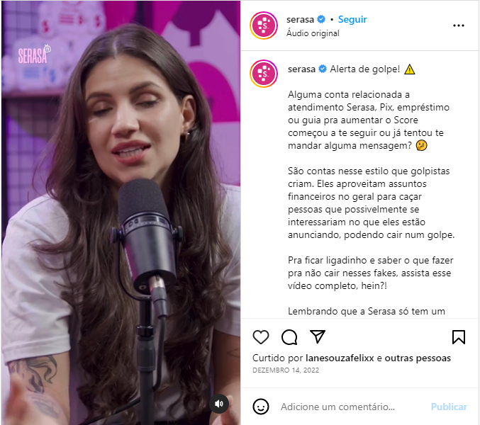 Alerta do SERASA sobre golpes - Foto: Reprodução/Instagram
