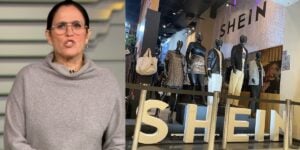 Ana Luiza Guimarães no Bom Dia Brasil e loja da Shein (Fotos: Reproduções / Globo / Internet)