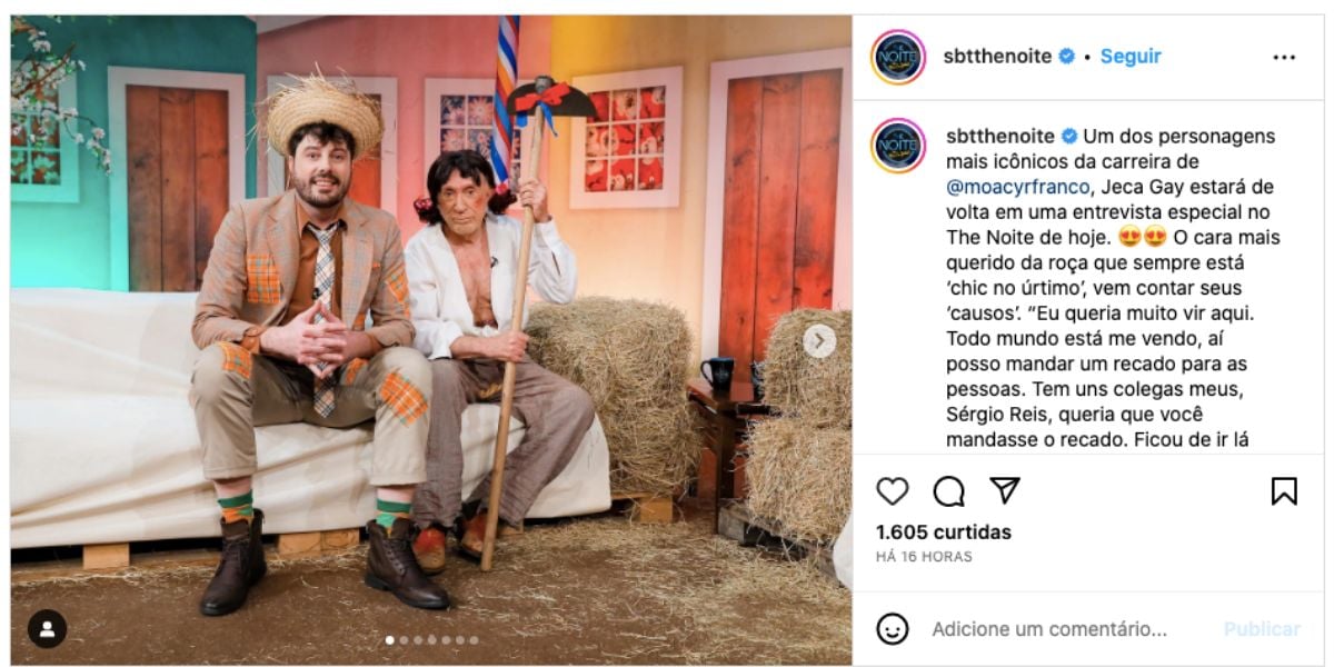 Danilo Gentili e Moacyr Franco no The Noite no SBT (Foto: Reprodução / Instagram / Lourival Ribeiro)
