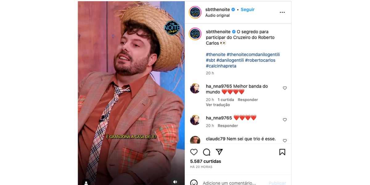 Danilo Gentili fala sobre Roberto Carlos no The Noite, do SBT (Foto: Reprodução / Instagram) 