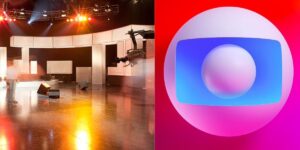 Imagem de estúdio vazio ao lado de logo da Globo - Foto Reprodução Internet