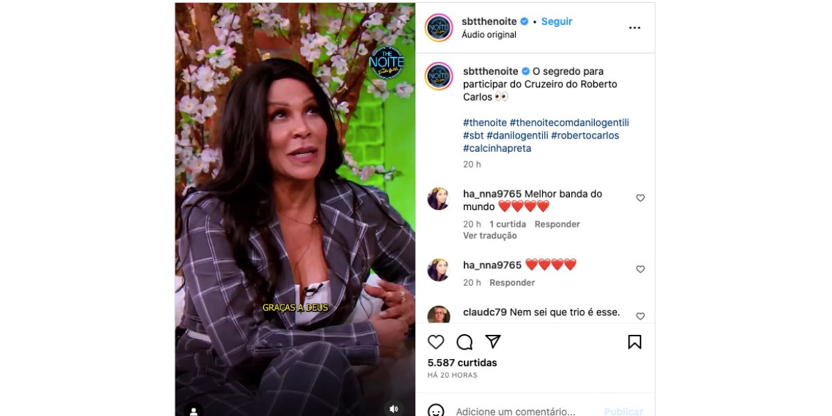 Paulinha Abelha fala sobre Roberto Carlos no The Noite, do SBT (Foto: Reprodução / Instagram) 